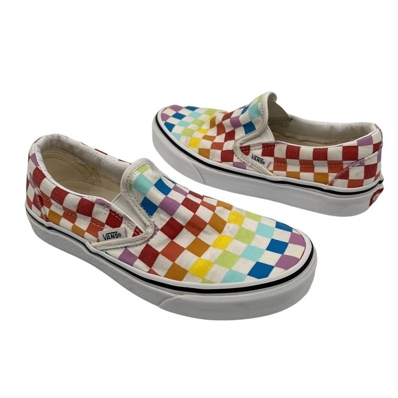 Vans Checkerboard Multi Colored Slip-On Skater Shoes Size 5.5 Women's (4 Men's) - Picture 1 of 8